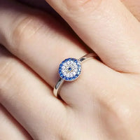 Anillo Ojo Turco Plata 925 Cristal Azul