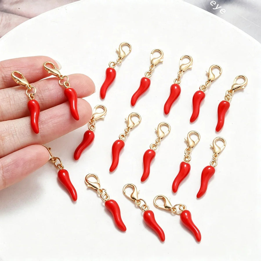 10/20 piezas de dijes 3D en forma de chile rojo color dorado con cierre de langosta para hacer joyas y accesorios DIY hechos a mano