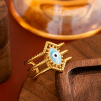 Anillo Ojo Turco Geométrico Dorado