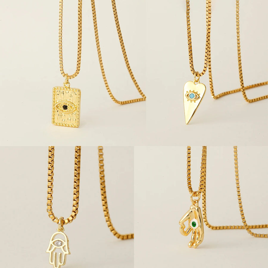 Collar bonito de corazones y ojos turcos para mujer, gargantilla de mano Hamasa, cadena larga de acero inoxidable, nuevo en joyería de moda