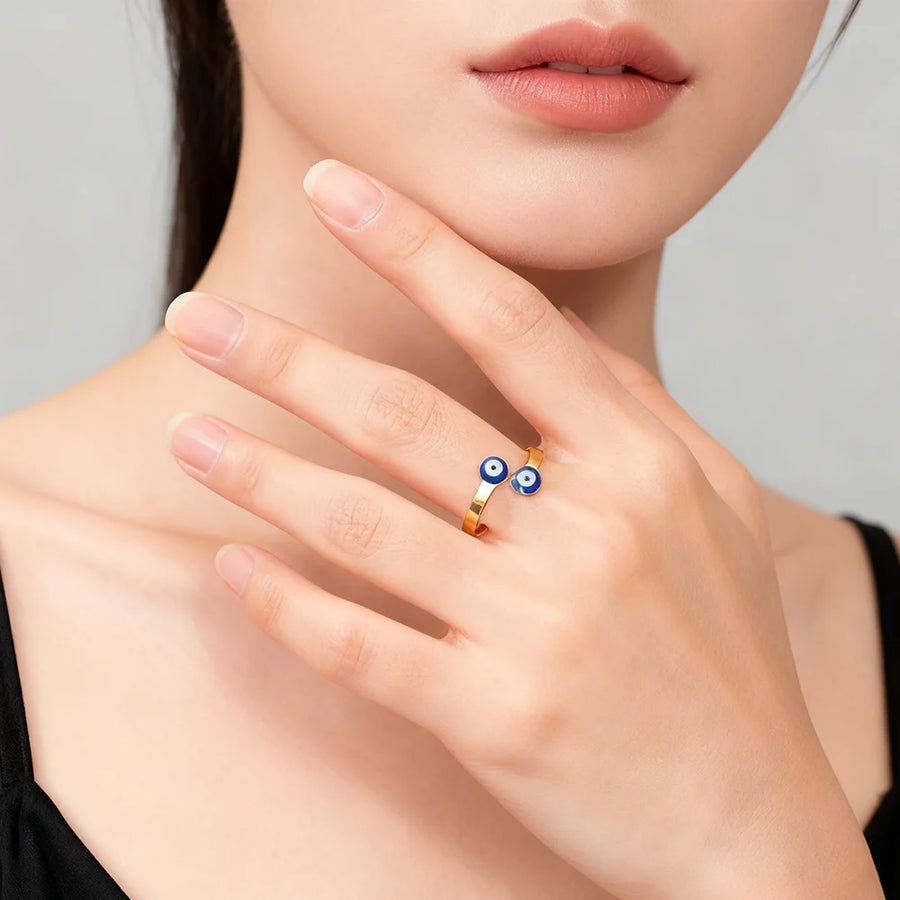 Anillo Ojo Turco Esmalte Azul Dorado