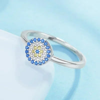 Anillo Ojo Turco Plata 925 Cristal Azul