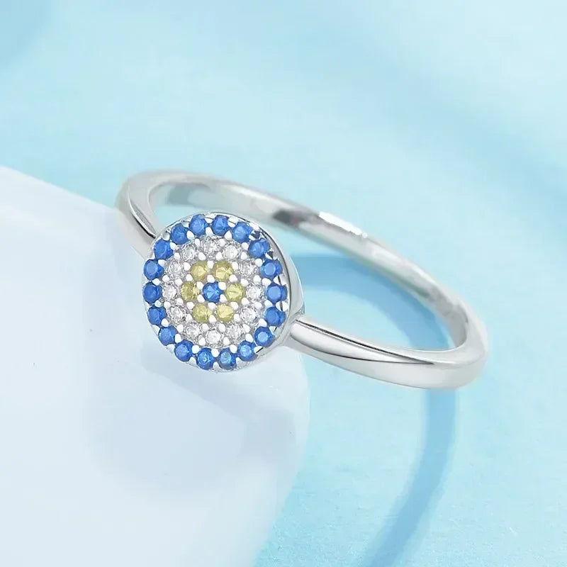 Anillo Ojo Turco Plata 925 Cristal Azul