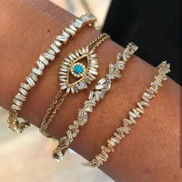 Pulsera con colgante de ojo turco de moda, chapada en oro, rectangular, con circonita cúbica y ojo turquesa, collar de fiesta y banquete para mujer, regalo de joyería.