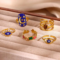 Anillo Ojo Turco Estrella y Luna Retro