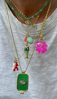 Collar bohemio apilado de 5 uds., tinta de ojo del diablo, cuentas verdes, borla, flor, diseño de múltiples dijes, regalo de joyería diaria para mujer