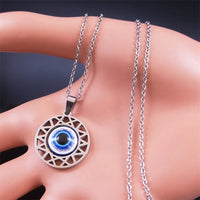 Collar con colgante de Ojo Azul turco, joyería de acero inoxidable, Color plateado, ojos azules de la suerte, regalo, collar N8023S01
