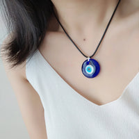 Collar de mal de ojo azul turco, gargantilla de cadena de cuerda de cuero con ojo de cristal, colgantes redondos, collar de la suerte para mujer, regalo de joyería para pareja