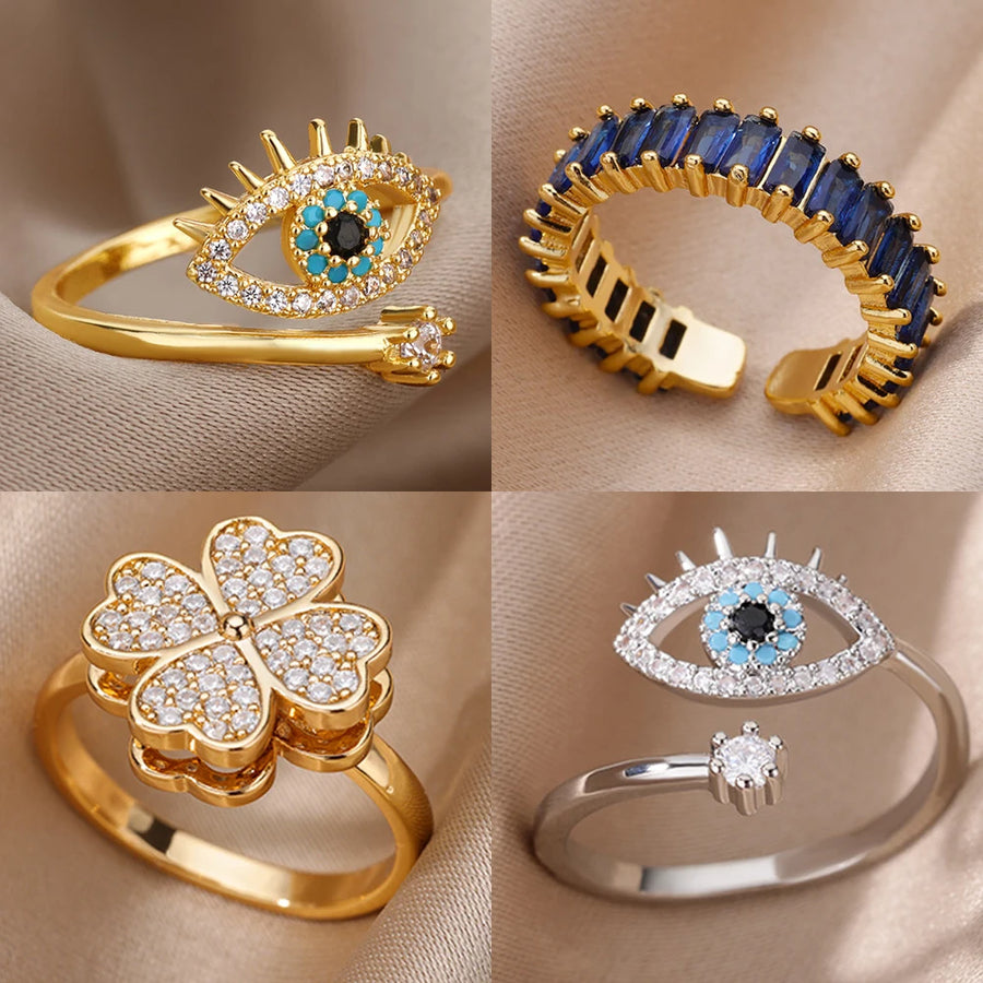 Anillo Ojo Turco Dorado Moderno