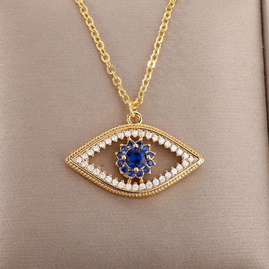 Collar con colgante de mal de ojo turco para mujer, collares de acero inoxidable de Color dorado, gargantilla de tendencia 2026, joyería estética de la suerte