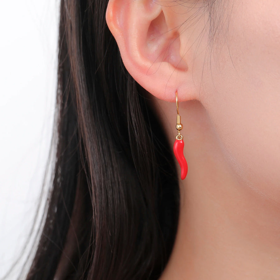 Pendientes Colgantes de Cuerno Italiano con Esmalte Rojo Skyrim, Acero Inoxidable, para Mujeres y Niñas, Amuleto de la Suerte, Regalo de Joyería para Amigas