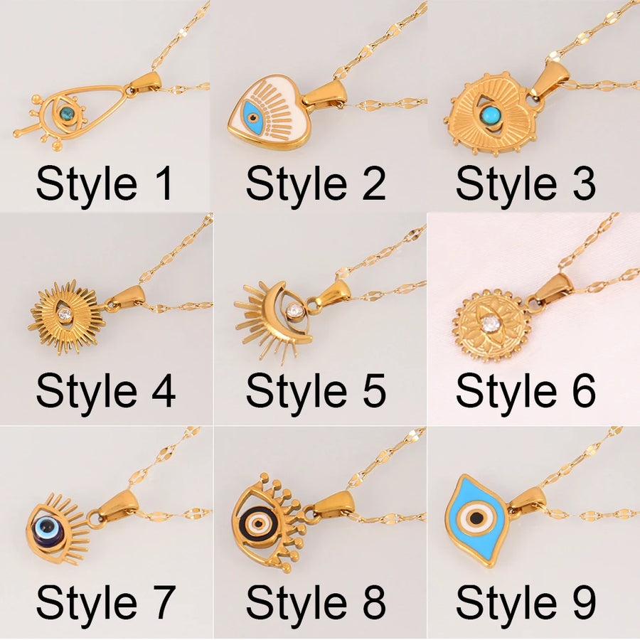 Collar Vintage de acero inoxidable 316L para mujer, colgante de mal de ojo esmaltado de Color dorado, cadena, Gargantilla, joyería, regalos