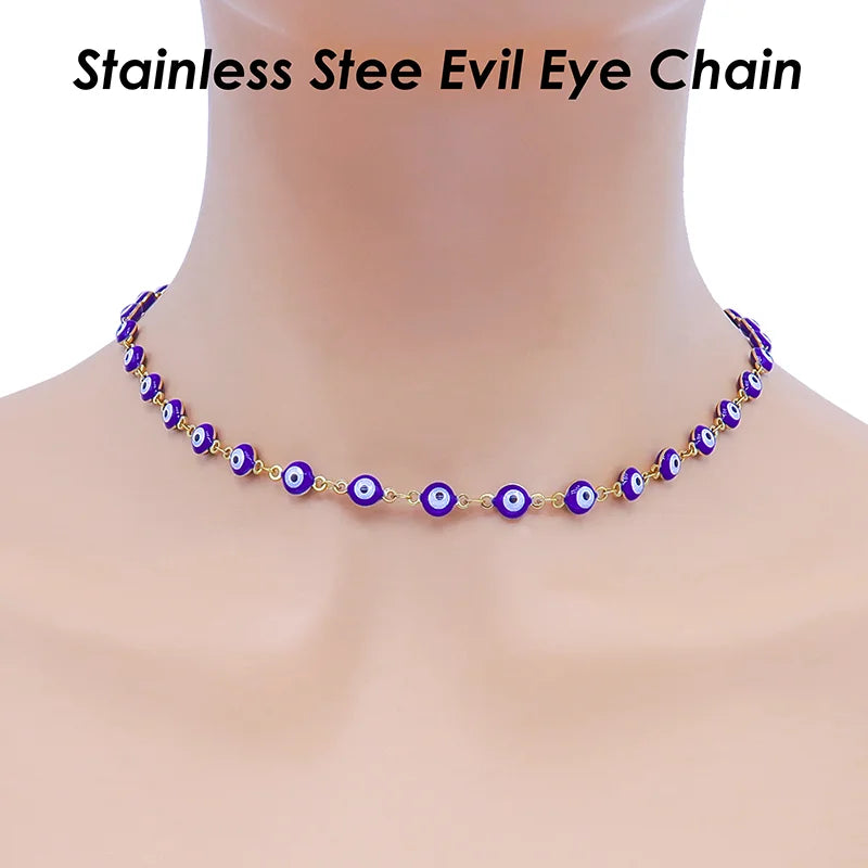 Collar de mal de ojo para mujer, collar de acero inoxidable, cadena de protección contra el mal de ojo, Gargantilla contra el mal de ojo, joyería de regalo