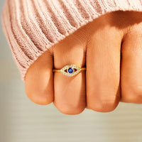 Anillo Ojo Turco Azul Oro 14K