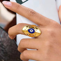 Anillo Sello Ojo Turco Estrella y Perla
