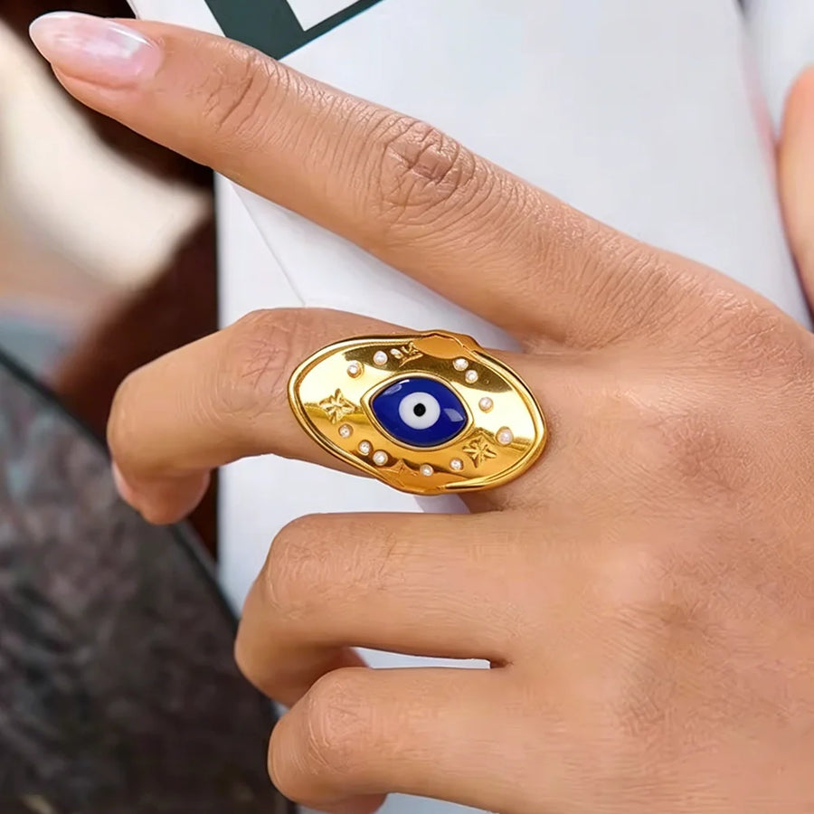 Anillo Sello Ojo Turco Estrella y Perla