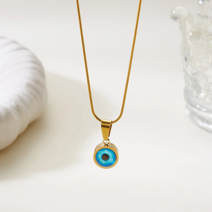 Encantador collar de cadena de serpiente con colgante de mal de ojo para mujer, delicado collar de acero inoxidable, accesorio de joyería de fiesta para niñas