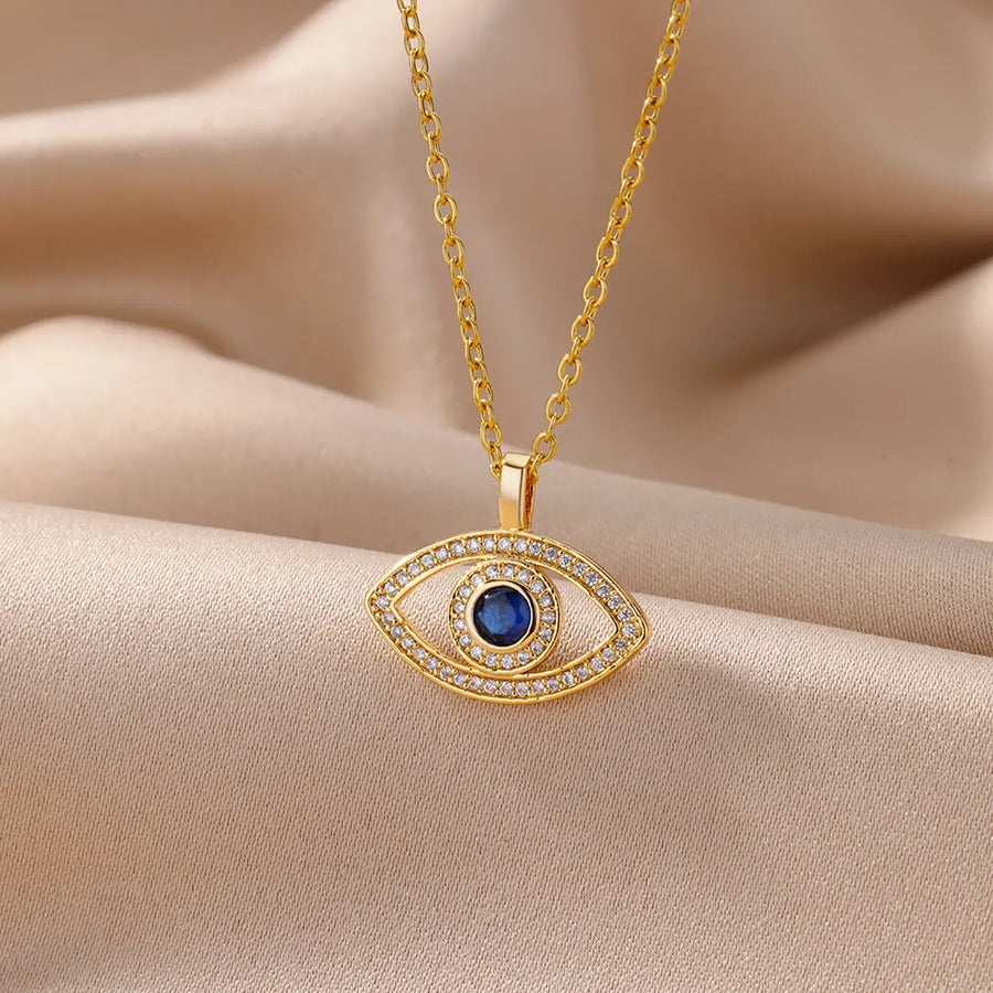 Collar con colgante de ojos malvados de acero inoxidable para mujer, joyería, cadenas para clavícula, collares, regalos para fiesta, triangulación de envíos