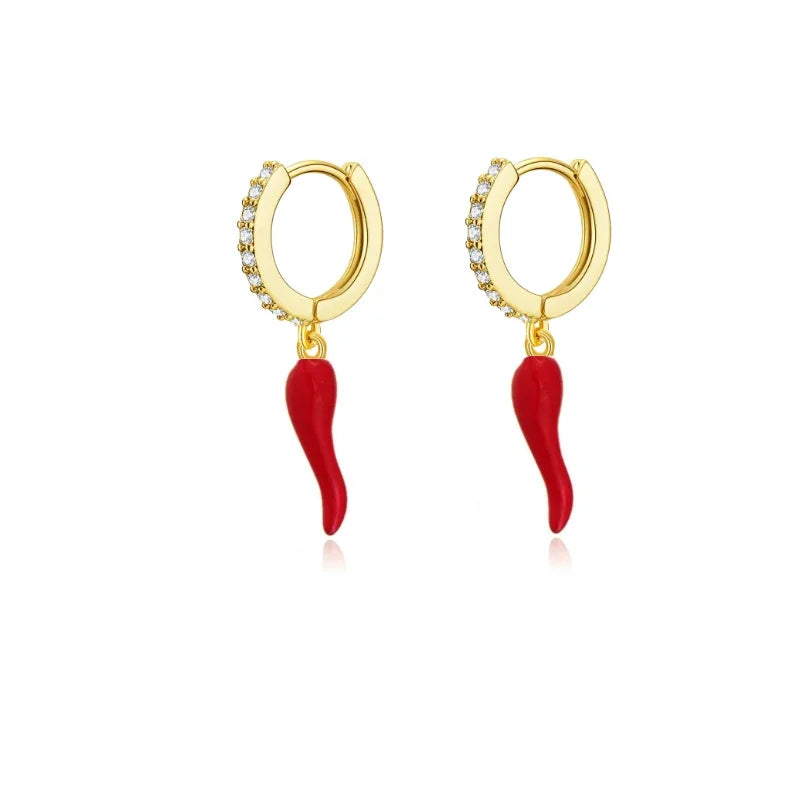 Pendientes esmaltados coloridos Chili & Coin colgante gota oreja anillo Piercing Pendientes Punk joyería de fiesta Pendientes modernos para mujer 2025