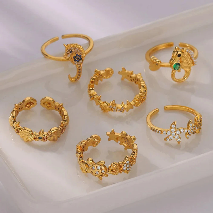 Anillo Ojo Turco Estrella de Mar y Tortuga