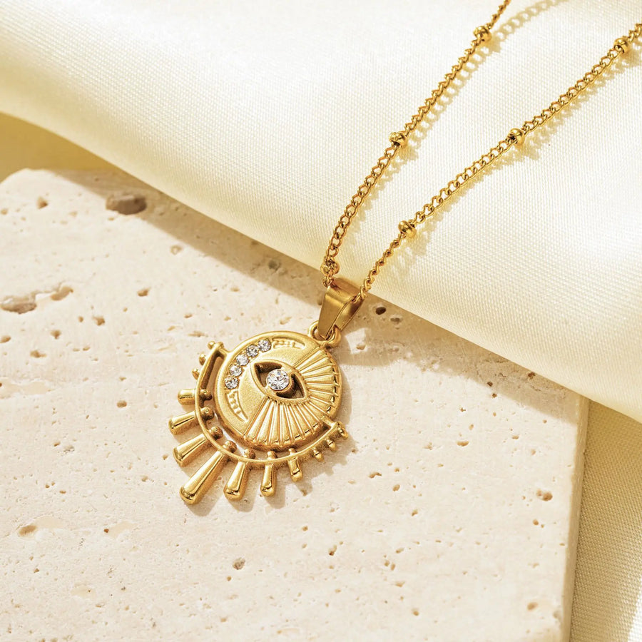 Collar de ojo con diseño de nicho, cadena de suéter con colgante de ojo de sol de acero de titanio personalizado