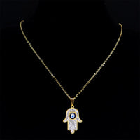 Collar de mano de Fátima de ojo griego para mujeres y hombres, cadena de protección de ojos azul malvado turco de acero inoxidable, joyería islámica N8041S01