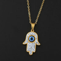 Collar de mano de Fátima de ojo griego para mujeres y hombres, cadena de protección de ojos azul malvado turco de acero inoxidable, joyería islámica N8041S01