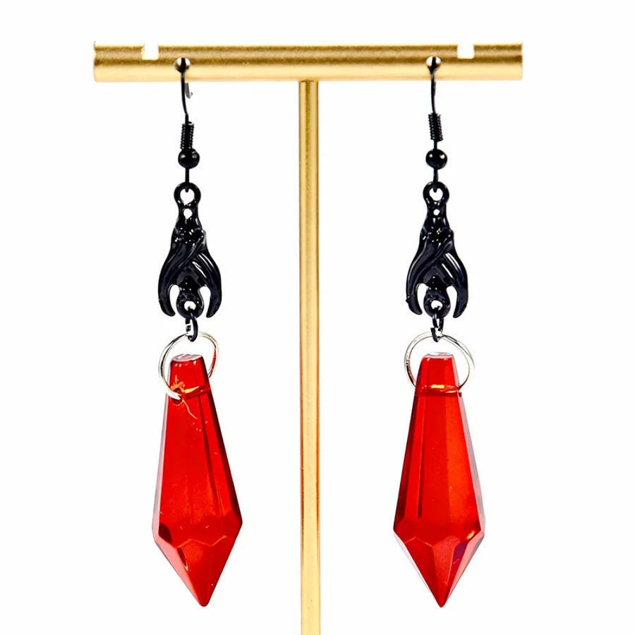 Pendientes colgantes largos con cristales rojos estilo gótico punk para mujer, joyería atrevida.