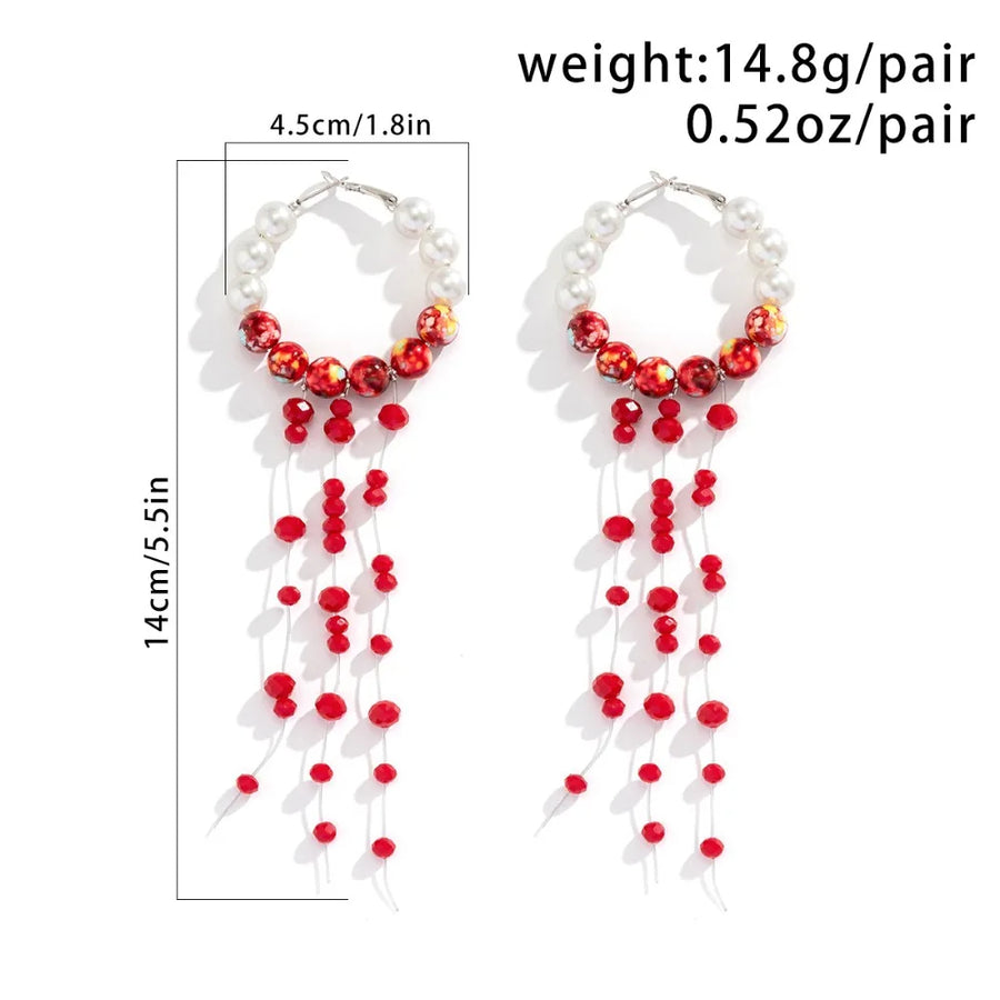 Pendientes colgantes con borlas y cuentas de cristal rojo perla de imitación gótica creativa para mujer, pendientes largos de gota de sangre para Halloween, joyería