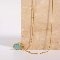Collar con colgante de piedra verde para mujer, minimalista y de lujo, chapado en oro Natural, acero inoxidable, forma ovalada, ojo de gato