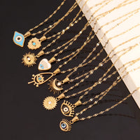Collar Vintage de acero inoxidable 316L para mujer, colgante de mal de ojo esmaltado de Color dorado, cadena, Gargantilla, joyería, regalos