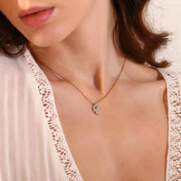 MamacitaSlay elegante palmera redonda ovalada colgante de mal de ojo collar de acero inoxidable 316L para mujer regalos para mujer joyería chapada en oro