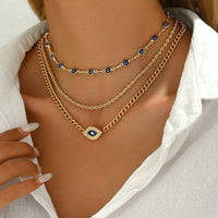 Collar con colgante de mal de ojo multicapa gótico bohemio para mujer, gargantilla de cadena de clavícula de Metal turco de Color dorado, joyería para fiesta en la playa
