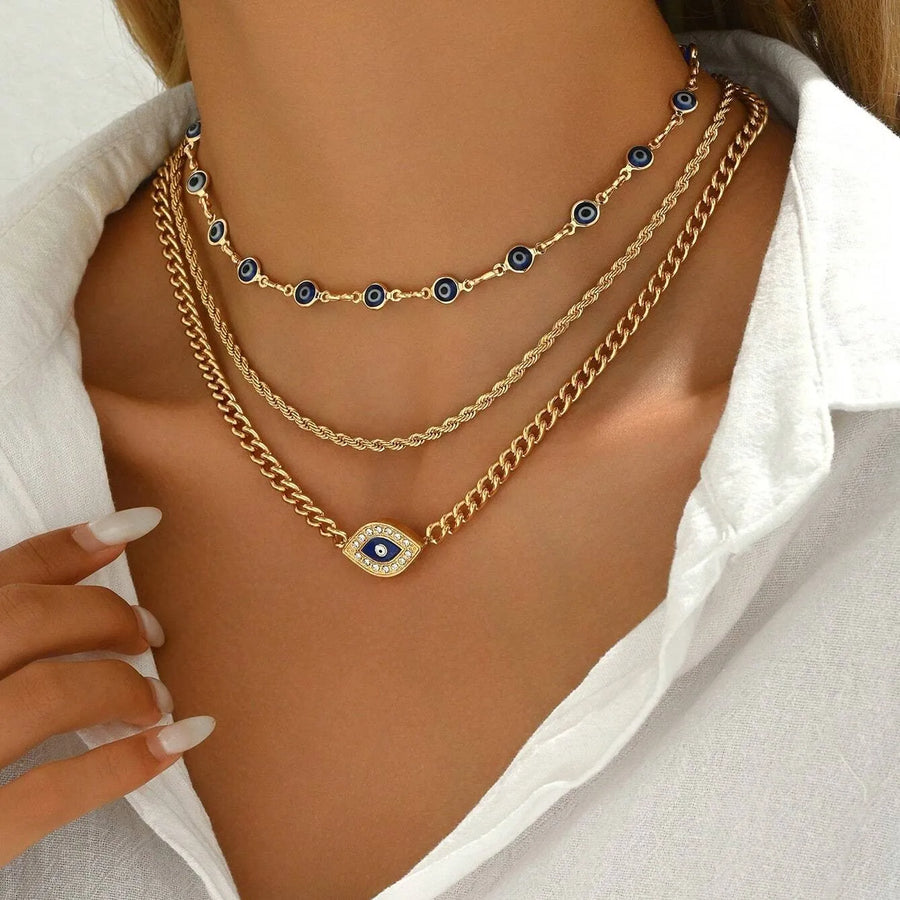 Collar con colgante de mal de ojo multicapa gótico bohemio para mujer, gargantilla de cadena de clavícula de Metal turco de Color dorado, joyería para fiesta en la playa