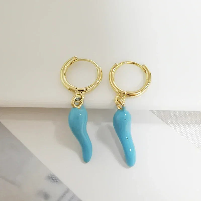 Pendientes de gota de Esmalte de colores para mujer, Piercing, Piercing, aro, fiesta, Punk, diario, amarillo, rojo, verde, azul