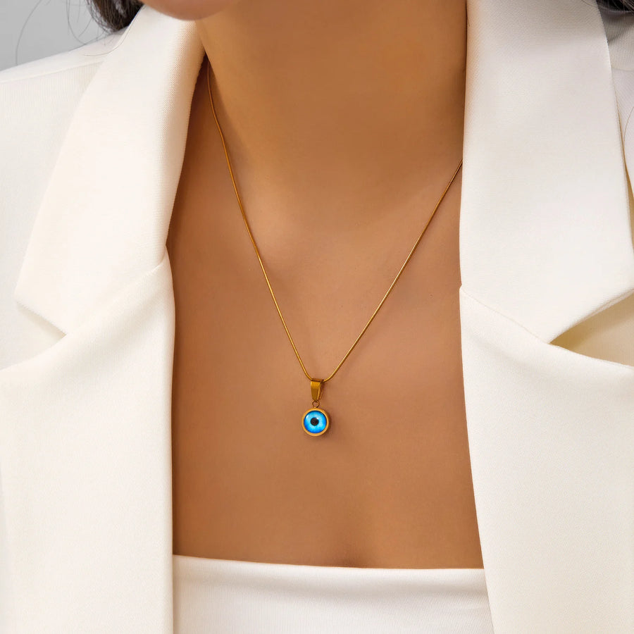 Encantador collar de cadena de serpiente con colgante de mal de ojo para mujer, delicado collar de acero inoxidable, accesorio de joyería de fiesta para niñas