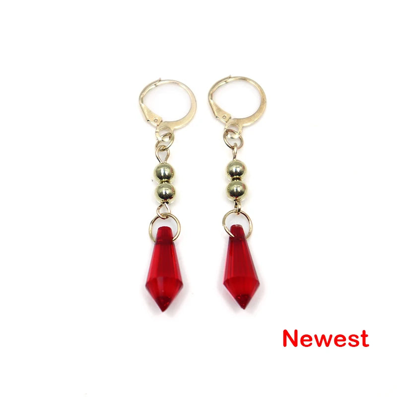 Genshin-pendientes de Tartaglia de impacto, joyería de Anime, Cosplay Genshin Childe, accesorios de moda para hombres y mujeres, pendiente de gota de cristal