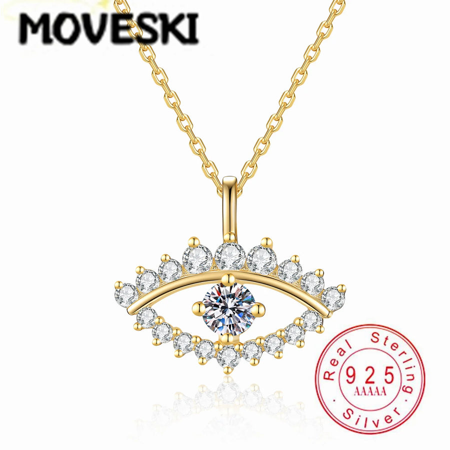 Collar con Colgante de Ojo Turco de Plata de Ley S925 con Moissanita de 0.3CT para Mujer, Joyería Brillante en Forma de Ojo con Color D y Claridad VVS1