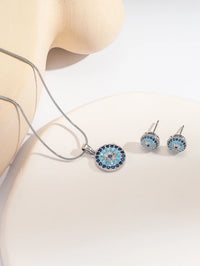 Conjunto de Joyería Bohemia Vintage para Mujer, Collar con Colgante de Ojo Turco Microincrustado en Turquesa, Pendientes de Ojo Turco Microincrustados en Turquesa