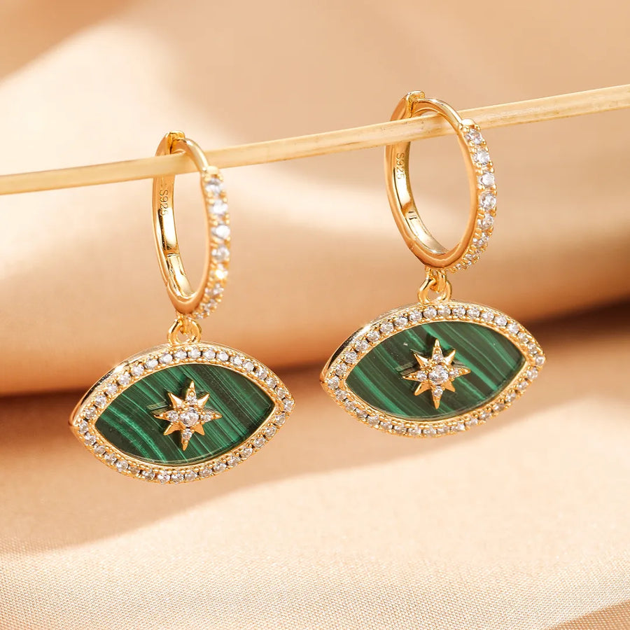 Aretes Ojo Turco Malaquita Estrella Protectora