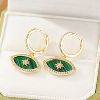 Aretes Ojo Turco Malaquita Estrella Protectora