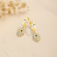 Aretes Mano de Fátima Ojo Turco Milagro Brillante