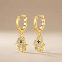 Aretes Mano de Fátima Ojo Turco Milagro Brillante