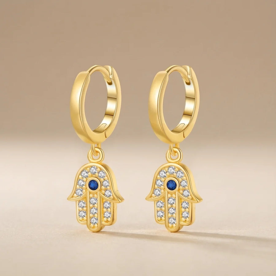 Aretes Mano de Fátima Ojo Turco Milagro Brillante