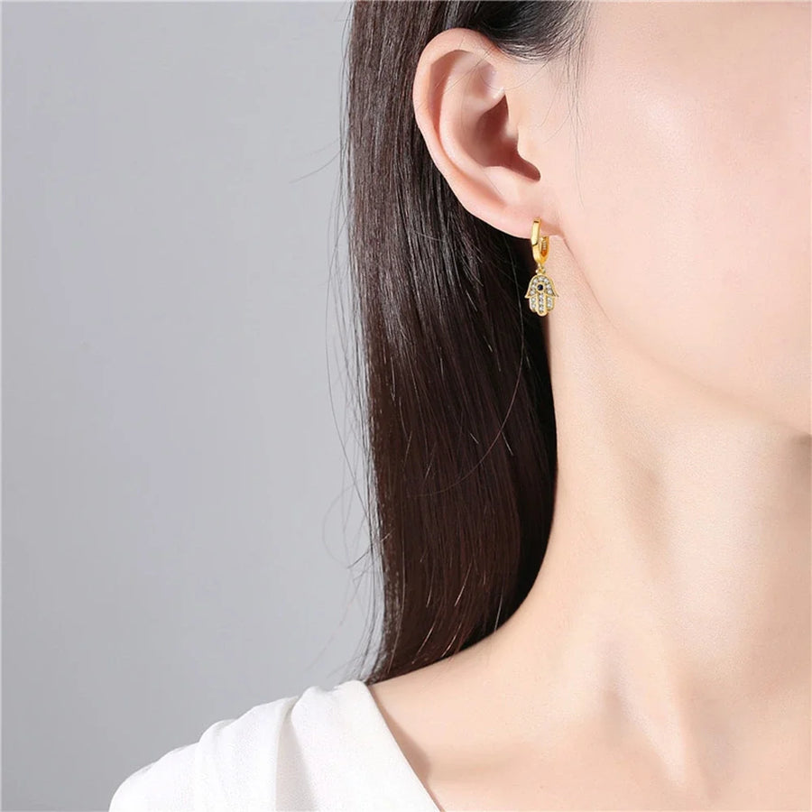 Aretes Mano de Fátima Ojo Turco Milagro Brillante