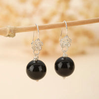 Aretes Obsidiana Flor Protectora