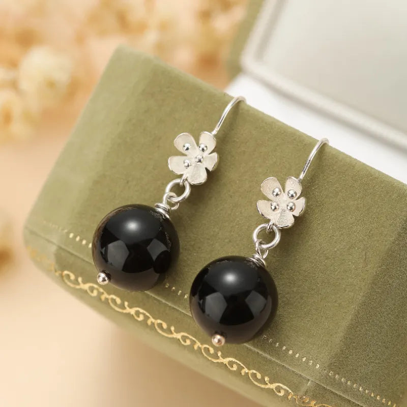Aretes Obsidiana Flor Protectora