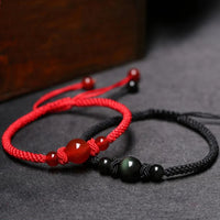 Pulsera de Pareja Hilo Rojo Ágata y Obsidiana Hilo Eterno