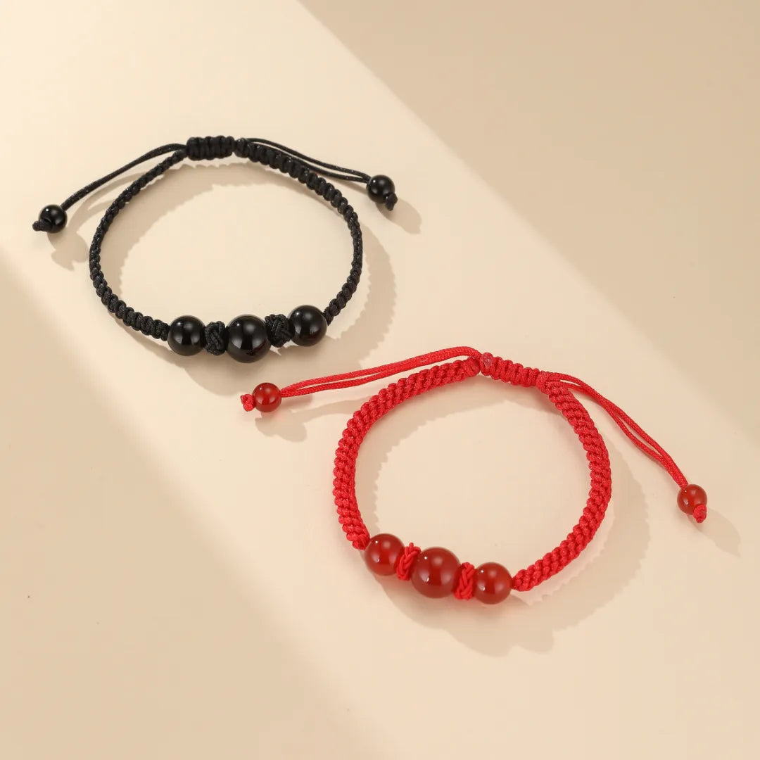 Pulsera de Pareja Hilo Rojo Ágata y Obsidiana Hilo Eterno