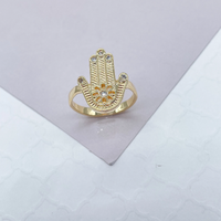 18k Gold Layered Hamza Ring with a Daisy Flower and Micro Pave Zirconia Stones Wholesale Jewelry Supplies